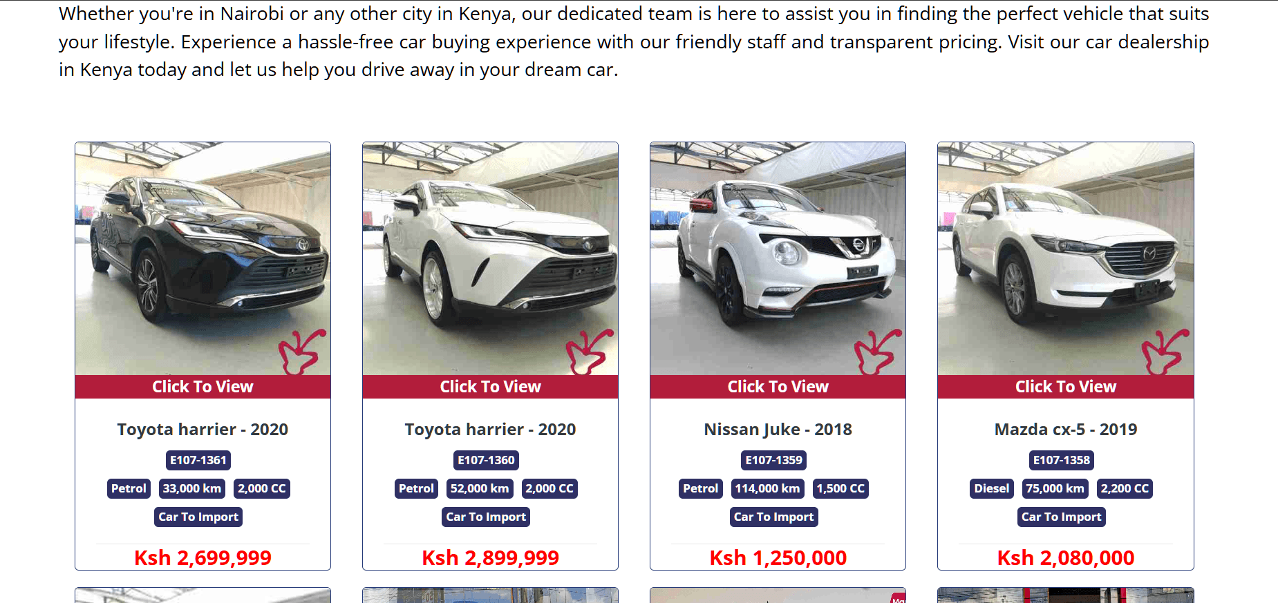 Maridady Motors website preview